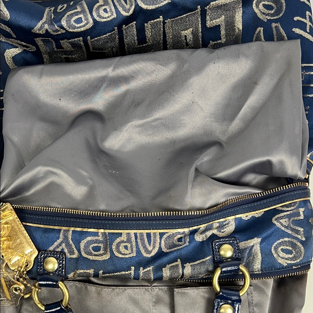 Coach Poppy Graffiti Metallic Gold Patent Leather Glam Tote Shoulder Bag 15301 - Picture 12 of 16